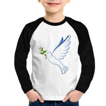 Camiseta Raglan Infantil Pomba da Paz Manga Longa - Foca na Moda