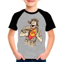 Camiseta Raglan Infantil Preto Cinza Chapolin Chaves 03 - DESIGN CAMISETAS