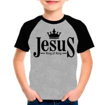 Camiseta Raglan Infantil Preto Cinza Fé Gospel Católica 03