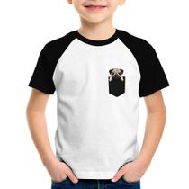 Camiseta Raglan Infantil PUG de Bolso - Foca na Moda Camiseta Raglan Infantil PUG de Bolso - Foca na Moda