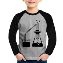 Camiseta Raglan Infantil Química Erlenmeyer e Bequer Manga Longa - Foca na Moda
