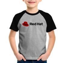 Camiseta Raglan Infantil Red Hat Linux Logo - Foca na Moda Camiseta Raglan Infantil Red Hat Linux Logo - Foca na Moda