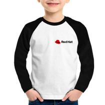 Camiseta Raglan Infantil Red Hat Linux Manga Longa - Foca na Moda