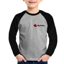 Camiseta Raglan Infantil Red Hat Linux Manga Longa - Foca na Moda Camiseta Raglan Infantil Red Hat Linux Manga Longa - Foca na Moda
