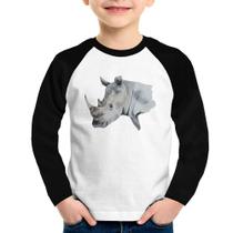 Camiseta Raglan Infantil Rinoceronte Manga Longa - Foca na Moda
