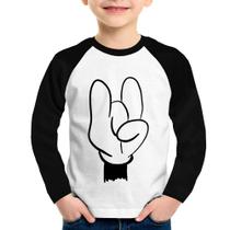 Camiseta Raglan Infantil Rock Hand Manga Longa - Foca na Moda Camiseta Raglan Infantil Rock Hand Manga Longa - Foca na Moda