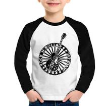 Camiseta Raglan Infantil Rock n Roll Never Die Guitarra Manga Longa - Foca na Moda