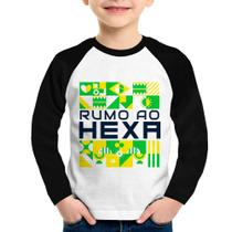 Camiseta Raglan Infantil Rumo ao Hexa Manga Longa - Foca na Moda Camiseta Raglan Infantil Rumo ao Hexa Manga Longa - Foca na Moda