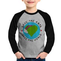 Camiseta Raglan Infantil Save The Arts Save The World Manga Longa - Foca na Moda