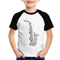 Camiseta Raglan Infantil Saxofone Notas Musicais - Foca na Moda