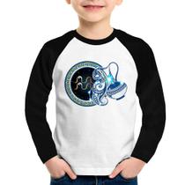 Camiseta Raglan Infantil Signo Aquário Astrologia Manga Longa - Foca na Moda