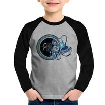 Camiseta Raglan Infantil Signo Aquário Astrologia Manga Longa - Foca na Moda