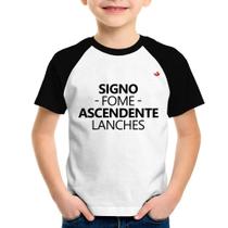 Camiseta Raglan Infantil Signo: fome - Ascendente: lanches - Foca na Moda
