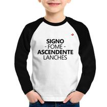 Camiseta Raglan Infantil Signo: fome - Ascendente: lanches Manga Longa - Foca na Moda