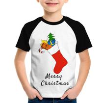 Camiseta Raglan Infantil Socket Merry Christmas - Foca na Moda