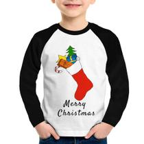 Camiseta Raglan Infantil Socket Merry Christmas Manga Longa - Foca na Moda