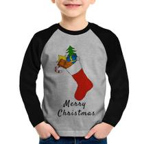 Camiseta Raglan Infantil Socket Merry Christmas Manga Longa - Foca na Moda
