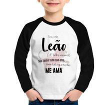 Camiseta Raglan Infantil Sou de Leão Manga Longa - Foca na Moda