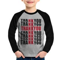 Camiseta Raglan Infantil Thank You Cruz Manga Longa - Foca na Moda