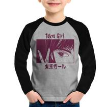 Camiseta Raglan Infantil Tokio Girl Manga Longa - Foca na Moda