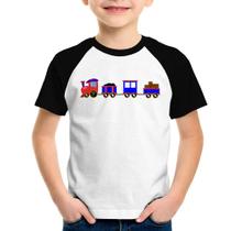 Camiseta Raglan Infantil Trenzinho Azul - Foca na Moda