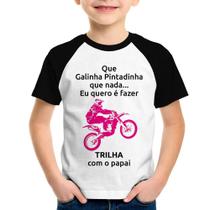 Camiseta Raglan Infantil Trilha com o papai (moto rosa) - Foca na Moda