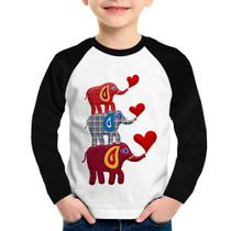 Camiseta Raglan Infantil Trio Elefantes Manga Longa - Foca na Moda