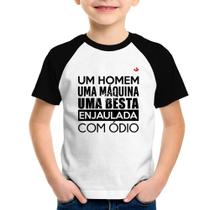 Camiseta Raglan Infantil Um homem, uma máquina, uma besta enjaulada com ódio - Foca na Moda Camiseta Raglan Infantil Um homem, uma máquina, uma besta enjaulada com ódio - Foca na Moda