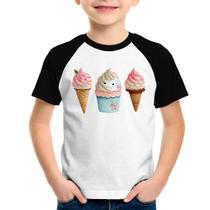 Camiseta Raglan Infantil Unicórnio Sorvete - Foca na Moda