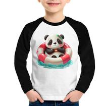 Camiseta Raglan Infantil Ursinha Relaxando Na Piscina Manga Longa - Foca na Moda