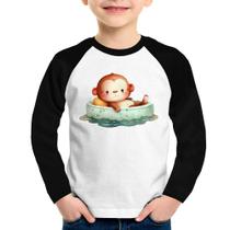 Camiseta Raglan Infantil Ursinho Bebê Na Piscina Manga Longa - Foca na Moda