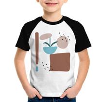 Camiseta Raglan Infantil Vaso de Planta Minimalista Abstrato - Foca na Moda