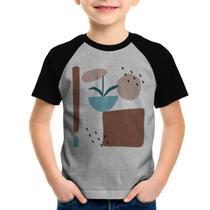 Camiseta Raglan Infantil Vaso de Planta Minimalista Abstrato - Foca na Moda