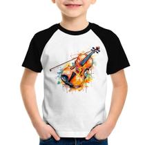 Camiseta Raglan Infantil Violino Watercolor - Foca na Moda