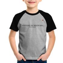 Camiseta Raglan Infantil Vontades de milionária, bolso de estagiária - Foca na Moda
