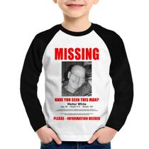 Camiseta Raglan Infantil Walter White Missing Manga Longa - Foca na Moda Camiseta Raglan Infantil Walter White Missing Manga Longa - Foca na Moda
