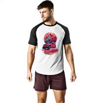 Camiseta Raglan Jeep Vermelho Sunset Art