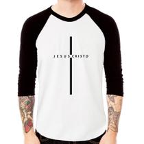 Camiseta Raglan Jesus Cristo em Cruz Manga 3/4 - Foca na Moda