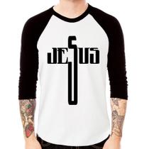 Camiseta Raglan Jesus Cruz Manga 3/4 - Foca na Moda