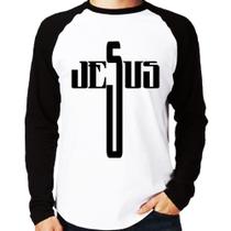 Camiseta Raglan Jesus Cruz Manga Longa - Foca na Moda