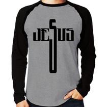 Camiseta Raglan Jesus Cruz Manga Longa - Foca na Moda