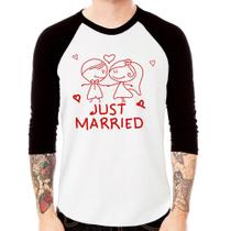 Camiseta Raglan Just Married Manga 3/4 - Foca na Moda