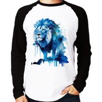 Camiseta Raglan Leão Azul Manga Longa - Foca na Moda