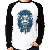 Camiseta Raglan Leão Reggae Manga Longa - Foca na Moda Camiseta Raglan Leão Reggae Manga Longa - Foca na Moda