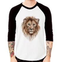 Camiseta Raglan Leão Watercolor Manga 3/4 - Foca na Moda