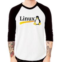 Camiseta Raglan Linux Manga 3/4 - Foca na Moda