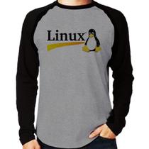 Camiseta Raglan Linux Manga Longa - Foca na Moda Camiseta Raglan Linux Manga Longa - Foca na Moda