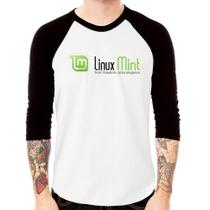 Camiseta Raglan Linux Mint Manga 3/4 - Foca na Moda Camiseta Raglan Linux Mint Manga 3/4 - Foca na Moda