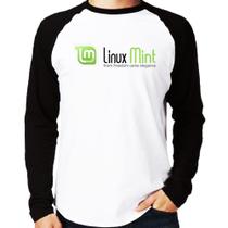 Camiseta Raglan Linux Mint Manga Longa - Foca na Moda