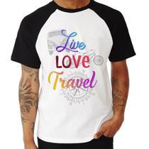 Camiseta Raglan Live Love Travel - Foca na Moda